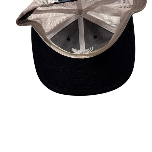 Navy & Beige Mesh Snapback Hat W/ Embroidered Logo Adjustable Fit - Picture 3 of 4